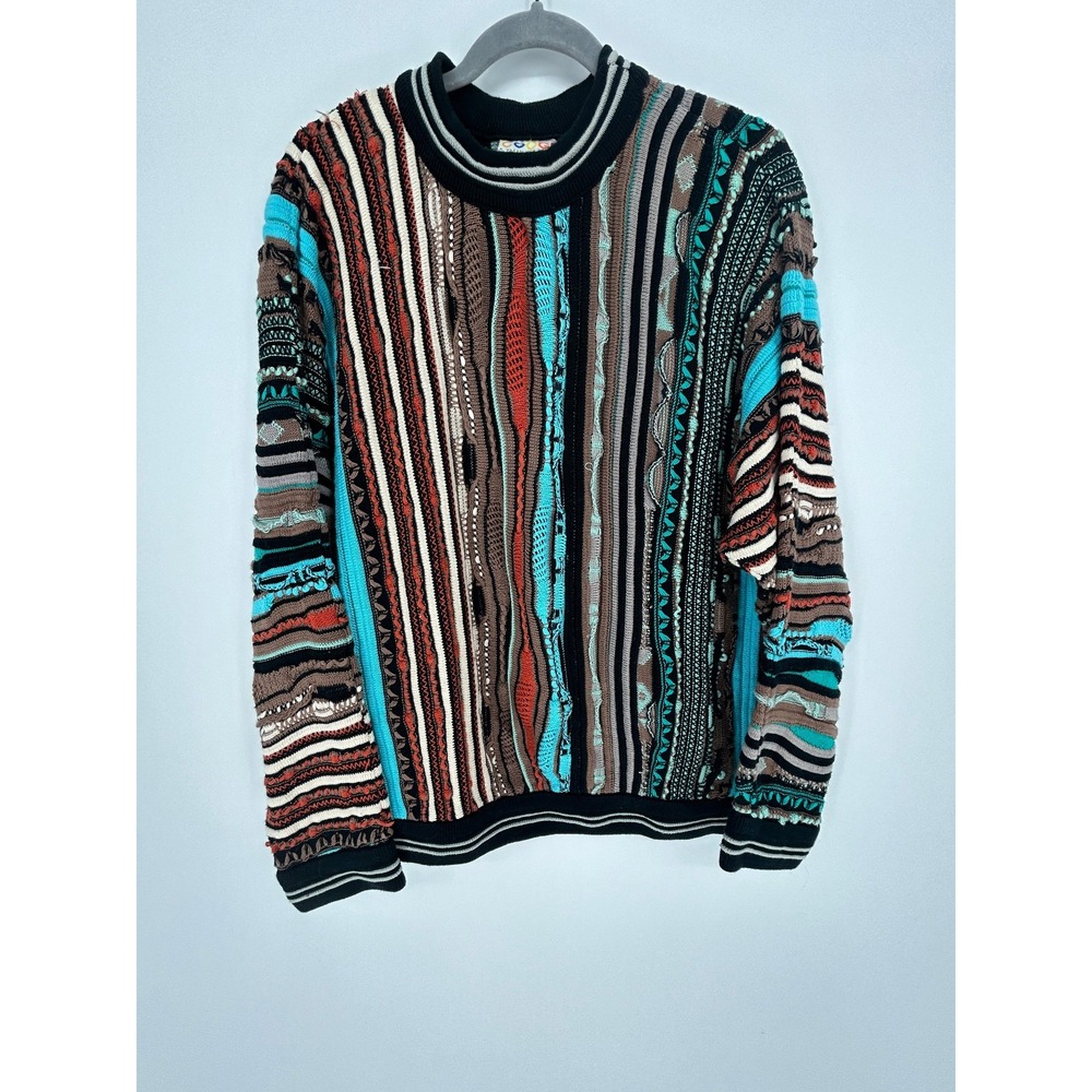 Vintage COOGI Sweater 3D Knit Multicolor 100% Mercerised Cotton Adult XL Retro